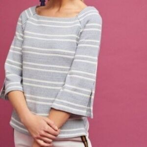 Anthropologie 9-h15 stcl Postmark Striped Bell Sleeve Blue White Top Size S